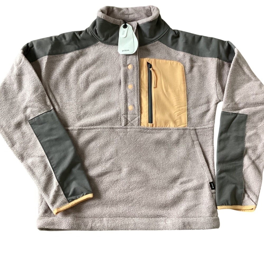 Prana Cozy Up Pullover Fleece Jacket Womens Medium Colorblock‎ Snap Front
